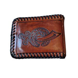 Vintage Handmade Leather Masonic Wallet Whip stitched Freemason Bifold